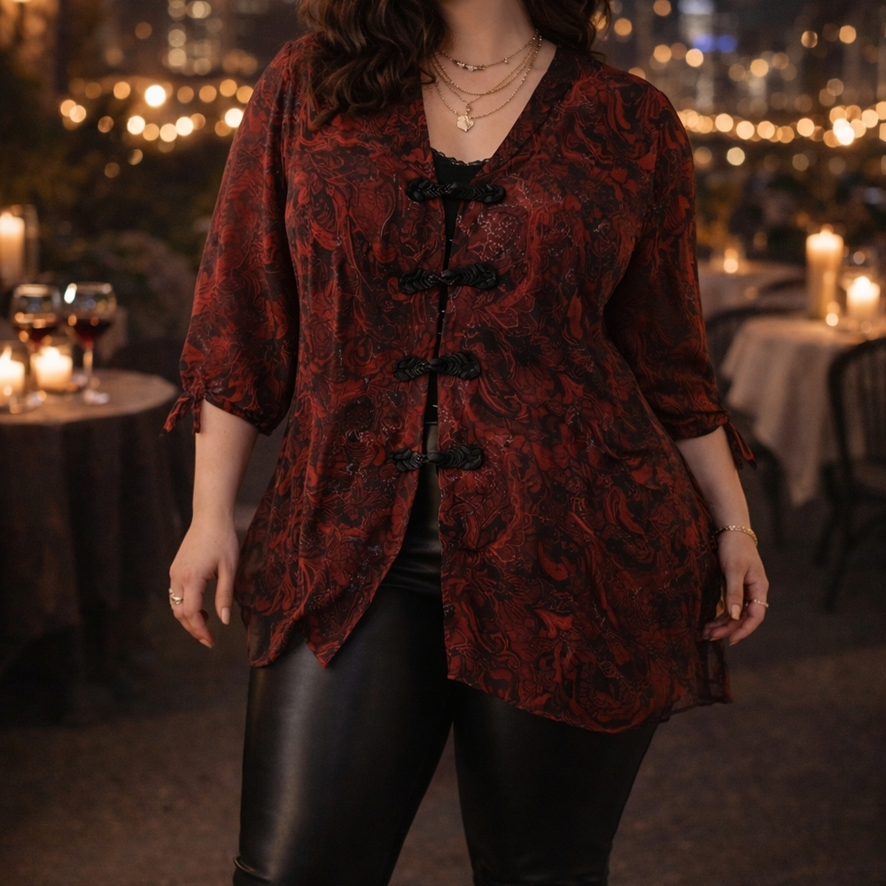 MAGGIE BARNES 2X Sheer Metallic Paisley Blouse | Whimsigoth Romantic Top